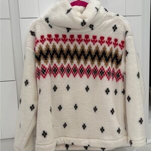 LOFT Cozy White Red Black Fluffy Patterned Women's Sweater Cowl Neck XS-SM